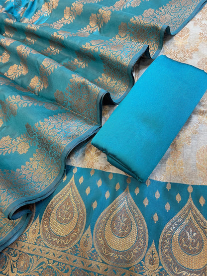 Seagreen Cotton Alfi Zari Jaal Contrast Darkseagreen Silk Border Banarasi Suit 55IM_CTN11