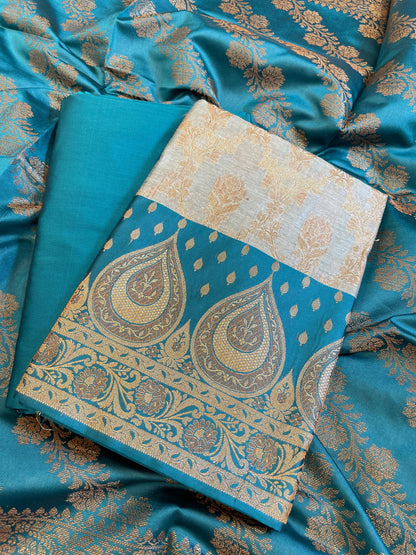 Seagreen Cotton Alfi Zari Jaal Contrast Darkseagreen Silk Border Banarasi Suit 55IM_CTN11