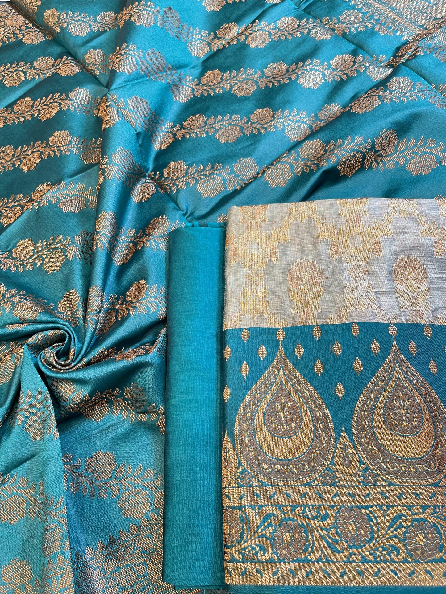 Seagreen Cotton Alfi Zari Jaal Contrast Darkseagreen Silk Border Banarasi Suit 55IM_CTN11