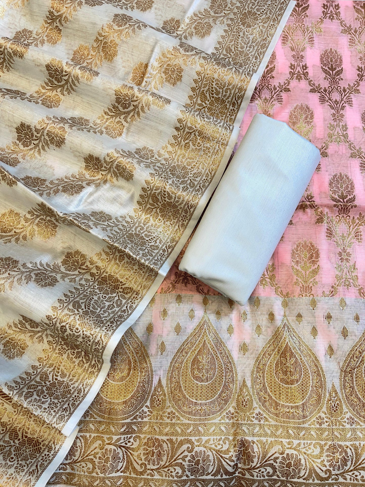 Pink Cotton Alfi Zari Jaal Contrast Blue Border Banarasi Suit 55IM_CTN1