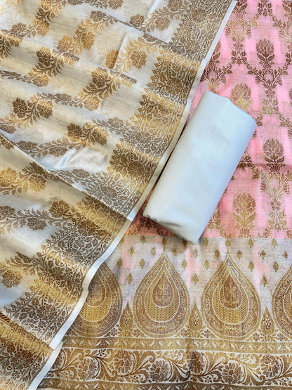 Pink Cotton Alfi Zari Jaal Contrast Blue Border Banarasi Suit 55IM_CTN1