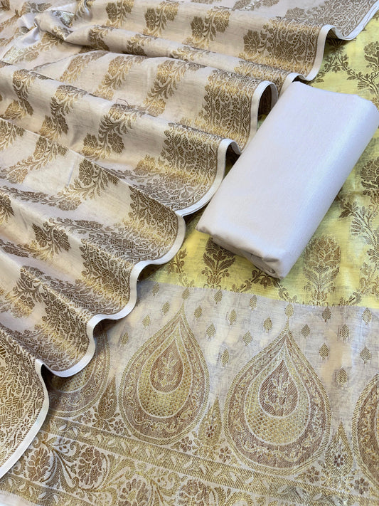 Yellow Cotton Alfi Zari Jaal Contrast Mauve Border Banarasi Suit 55IM_CTN2
