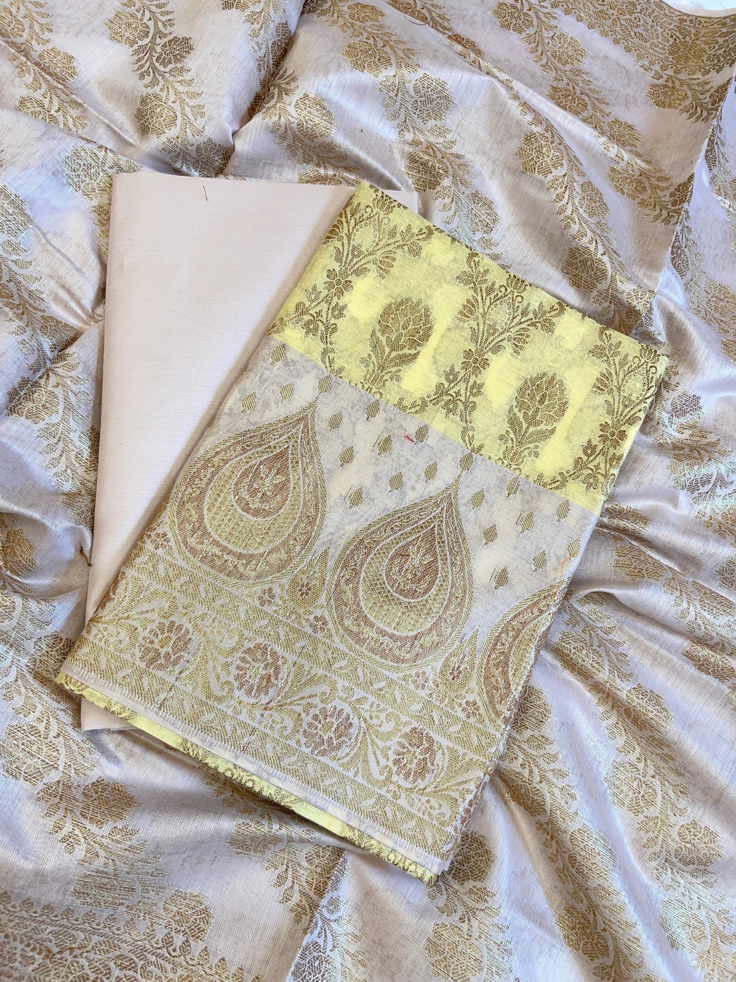 Yellow Cotton Alfi Zari Jaal Contrast Mauve Border Banarasi Suit 55IM_CTN2