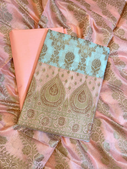 Seagreen Cotton Alfi Zari Jaal Contrast Peach Border Banarasi Suit 55IM_CTN3