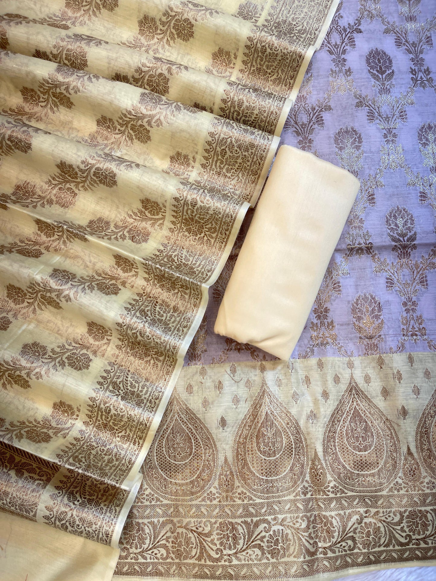 Mauve Cotton Alfi Zari Jaal Contrast Yellow Border Banarasi Suit 55IM_CTN5