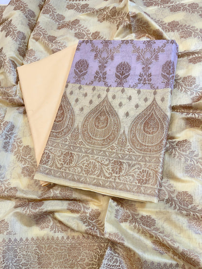 Mauve Cotton Alfi Zari Jaal Contrast Yellow Border Banarasi Suit 55IM_CTN5