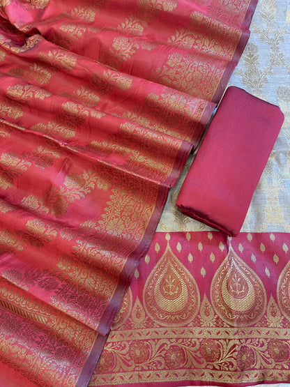 Tussar Cotton Alfi Zari Jaal Contrast Maroon Silk Border Banarasi Suit 55IM_CTN7