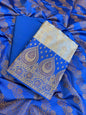 Light Blue Cotton Alfi Zari Jaal Contrast Royal Blue Silk Border Banarasi Suit 55IM_CTN9
