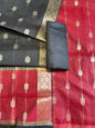 Red Maheshwari Cotton Stripe Zari Banarasi Suit with Contrast Black Dupatta 575DAN_MAH5