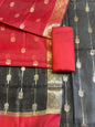 Black Maheshwari Cotton Stripe Zari Banarasi Suit with Contrast Red Dupatta 575DAN_MAH8