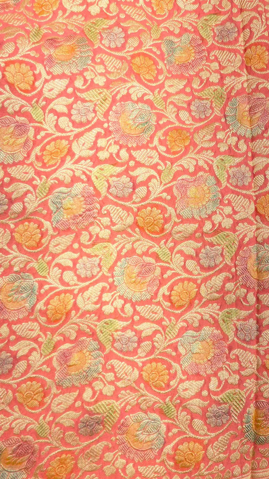 Radiant Threads: Faishana's Pure Silk Handloom Orange Khaddi Georgette Hand Brush Floral Zari Kadhwa Jaal with Banarasi Zari Border with an Orange Blouse