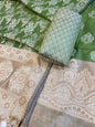 Green Cotton Alfi Resham Floral Boota Contrast Beige Border Banarasi Suit 600AJ_PJS11