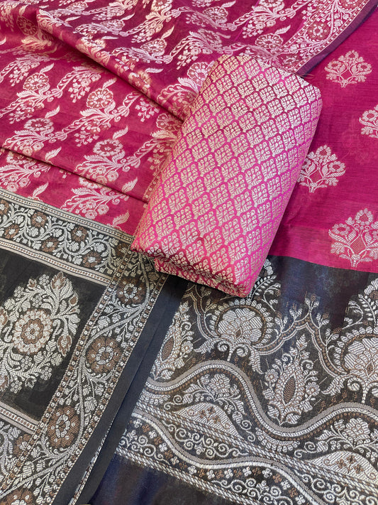 Magenta Cotton Alfi Resham Floral Boota Contrast Black Border Banarasi Suit 600AJ_PJS12