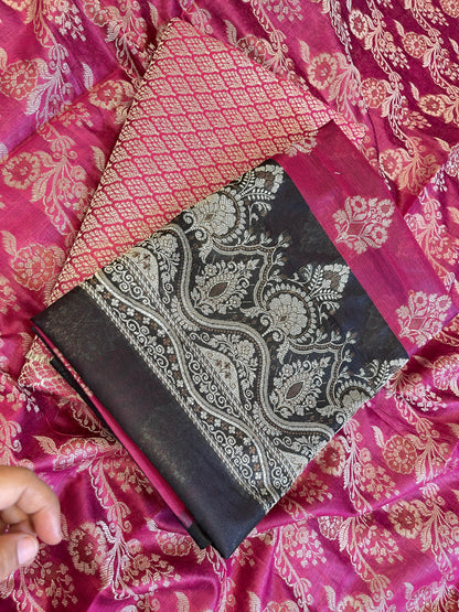 Magenta Cotton Alfi Resham Floral Boota Contrast Black Border Banarasi Suit 600AJ_PJS12