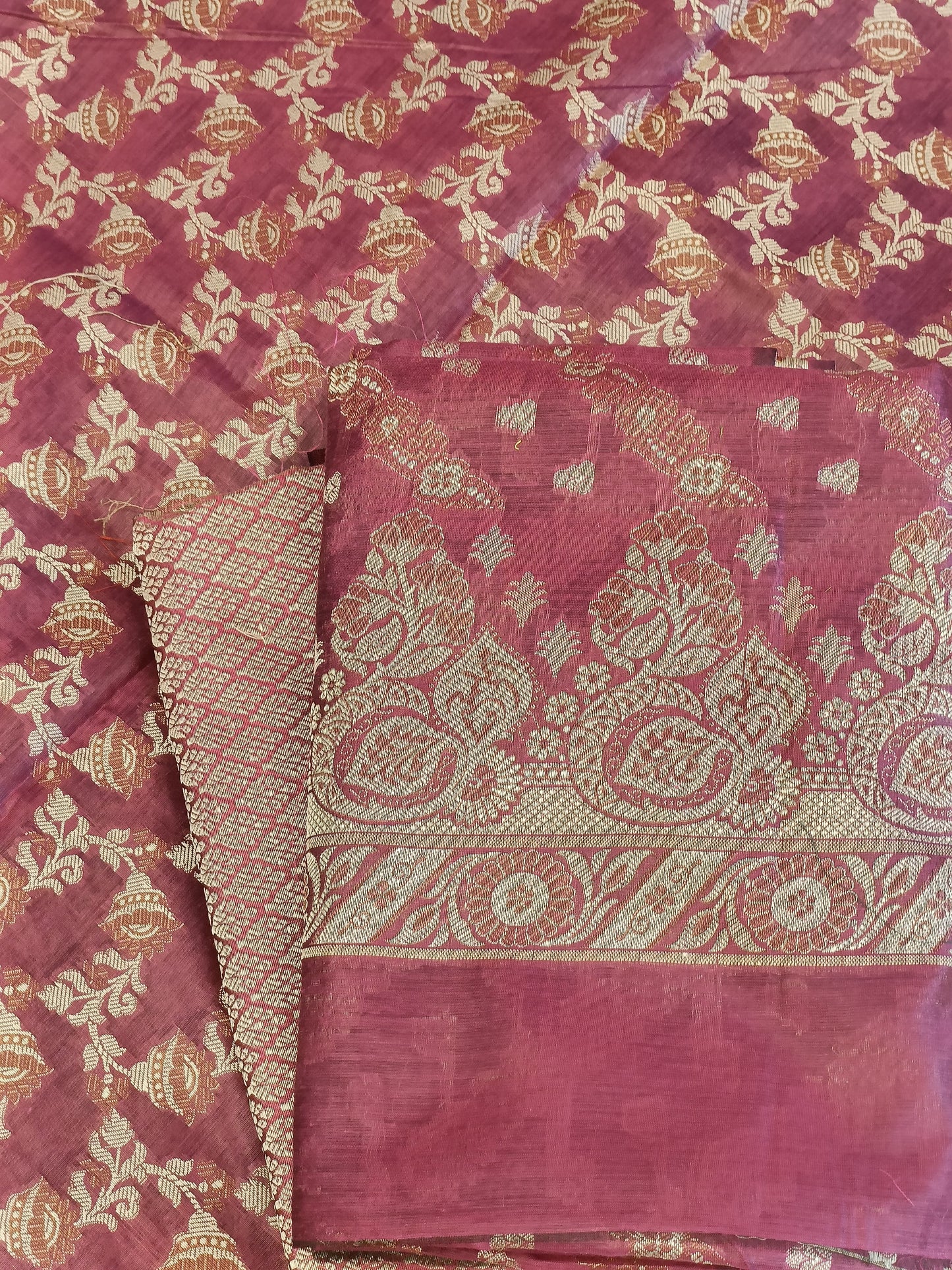 Light Red Cotton Floral Resham Aada Stripe Banarasi Suit 600AJ_PJS19