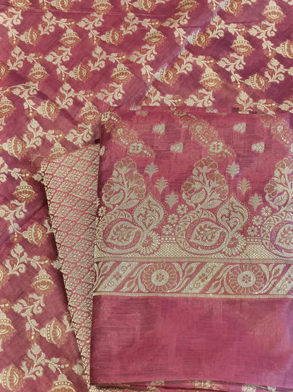 Light Red Cotton Floral Resham Aada Stripe Banarasi Suit 600AJ_PJS19