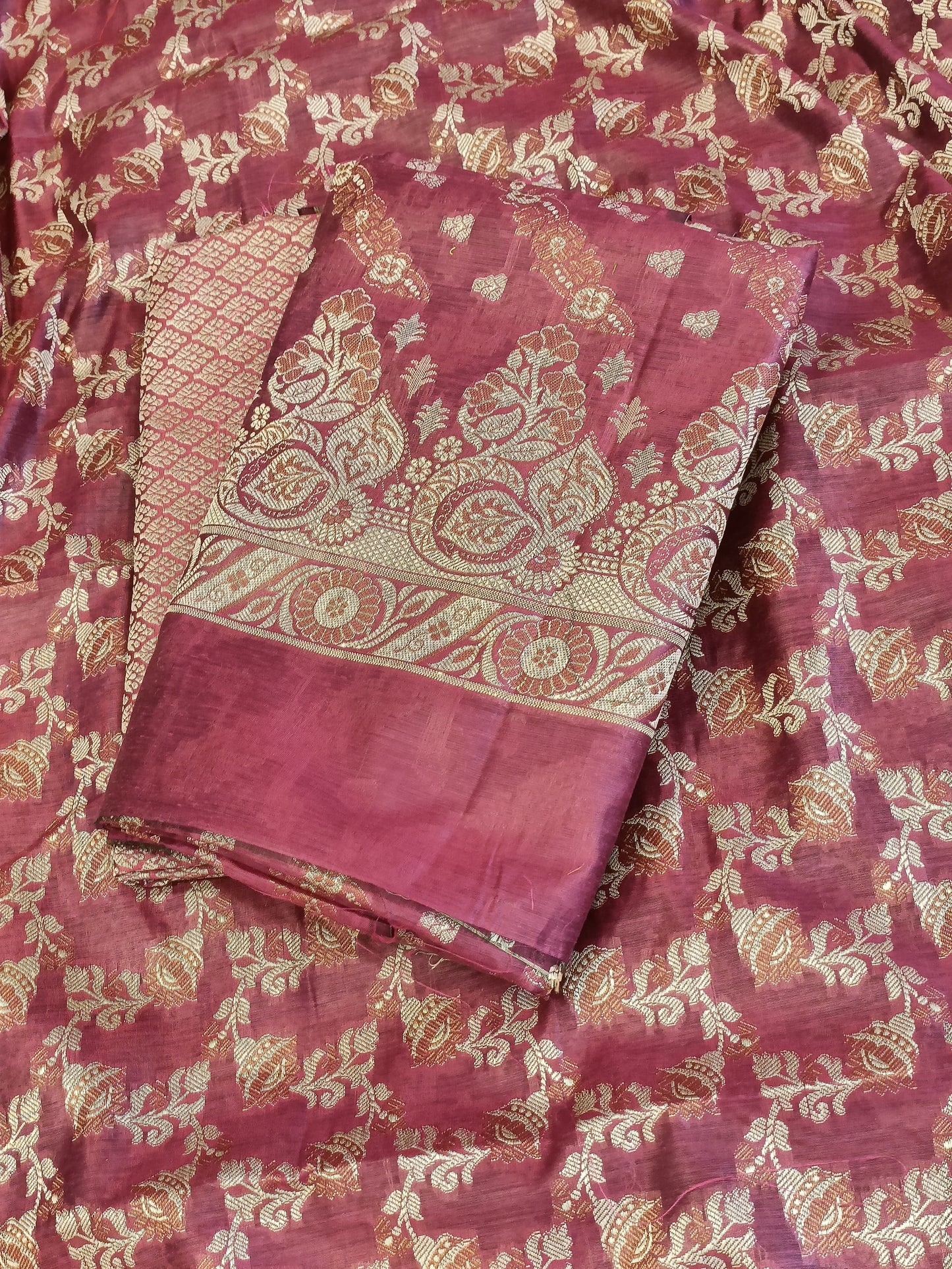 Light Red Cotton Floral Resham Aada Stripe Banarasi Suit 600AJ_PJS19
