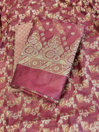 Light Red Cotton Floral Resham Aada Stripe Banarasi Suit 600AJ_PJS19