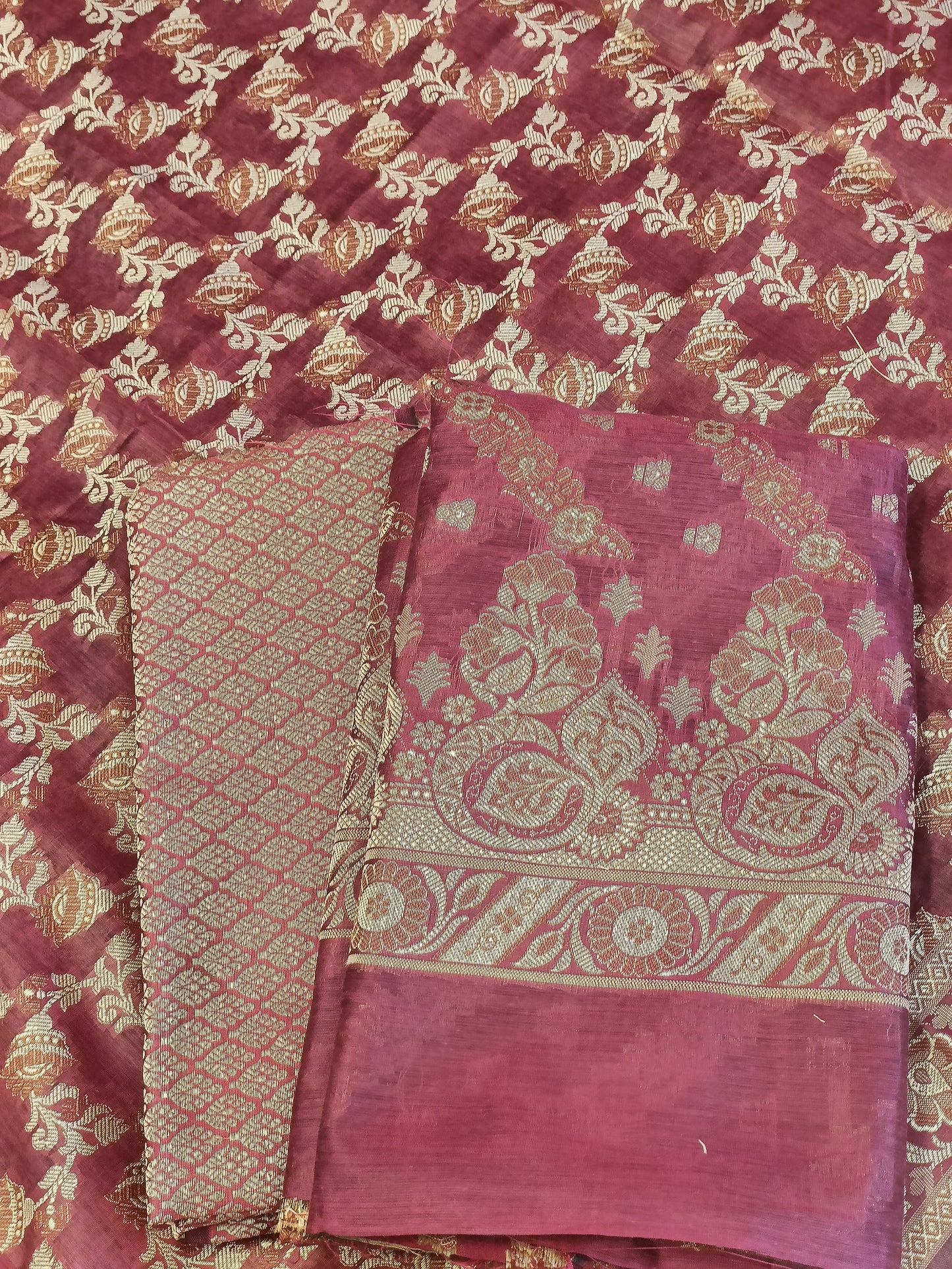 Light Red Cotton Floral Resham Aada Stripe Banarasi Suit 600AJ_PJS19