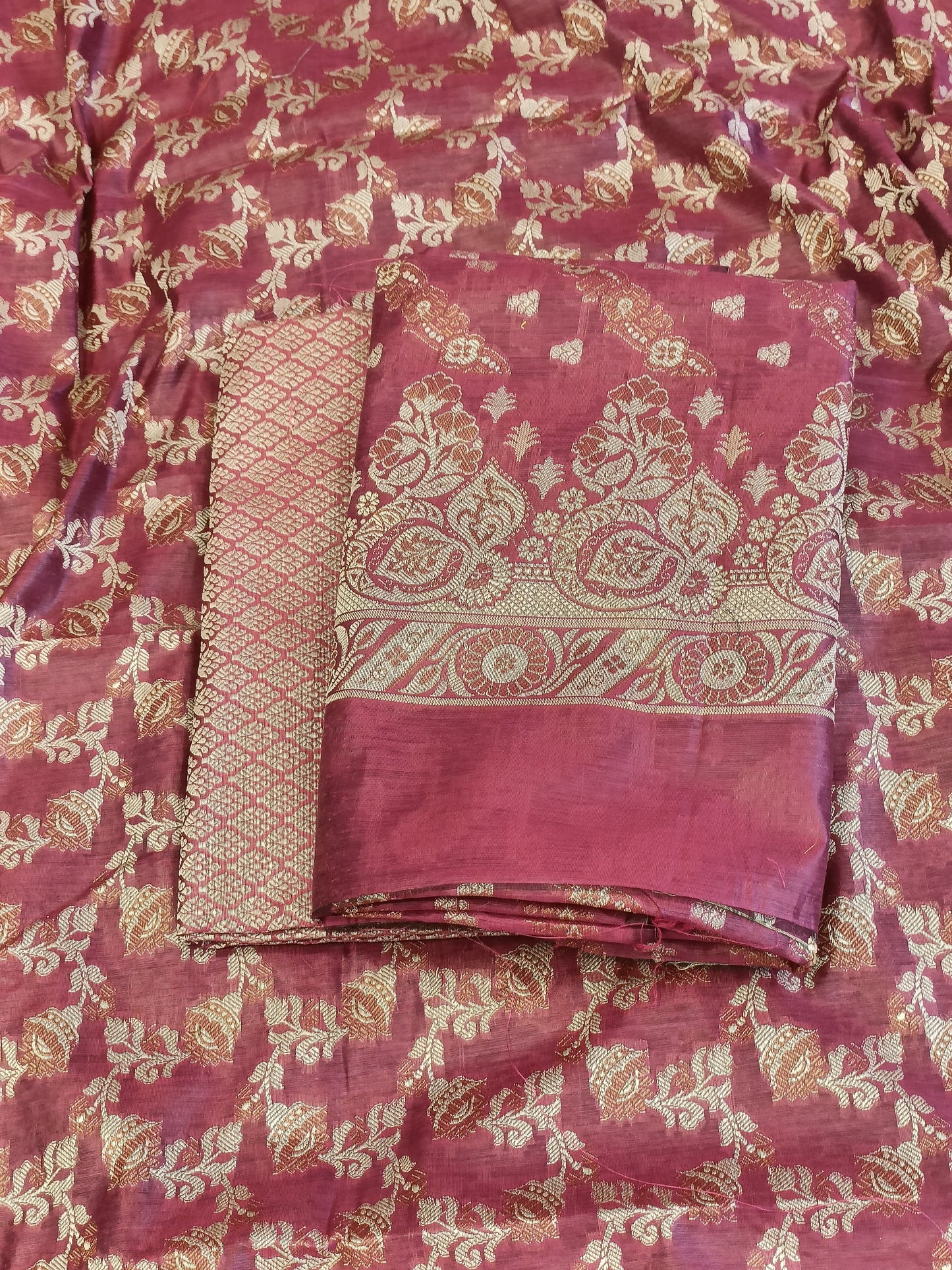 Light Red Cotton Floral Resham Aada Stripe Banarasi Suit 600AJ_PJS19