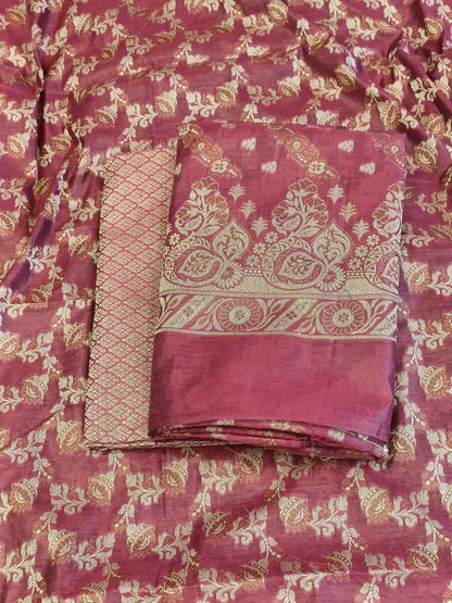 Light Red Cotton Floral Resham Aada Stripe Banarasi Suit 600AJ_PJS19