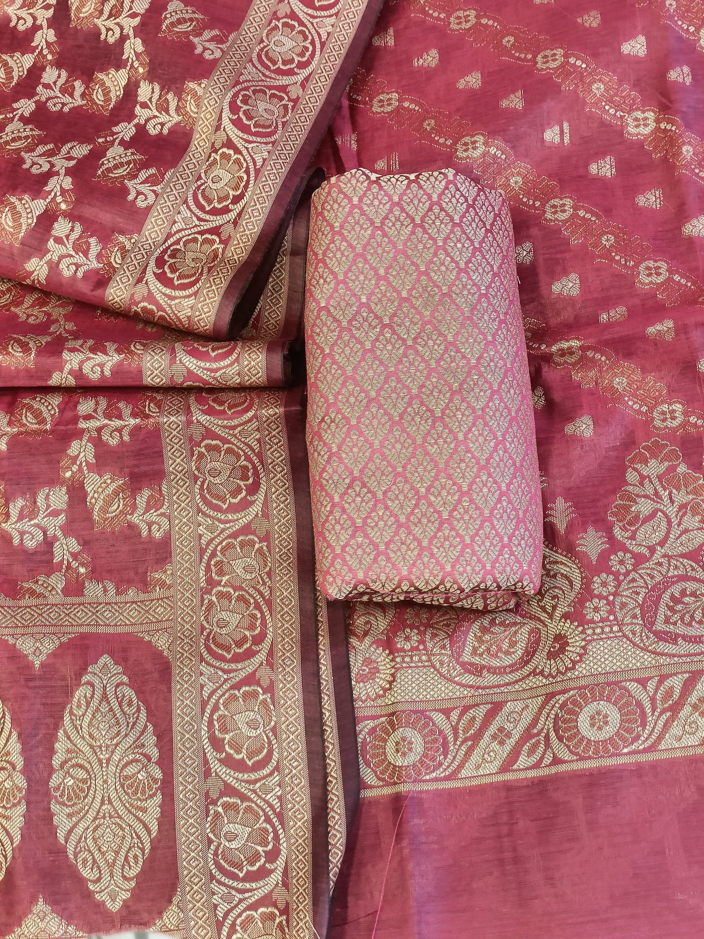 Light Red Cotton Floral Resham Aada Stripe Banarasi Suit 600AJ_PJS19