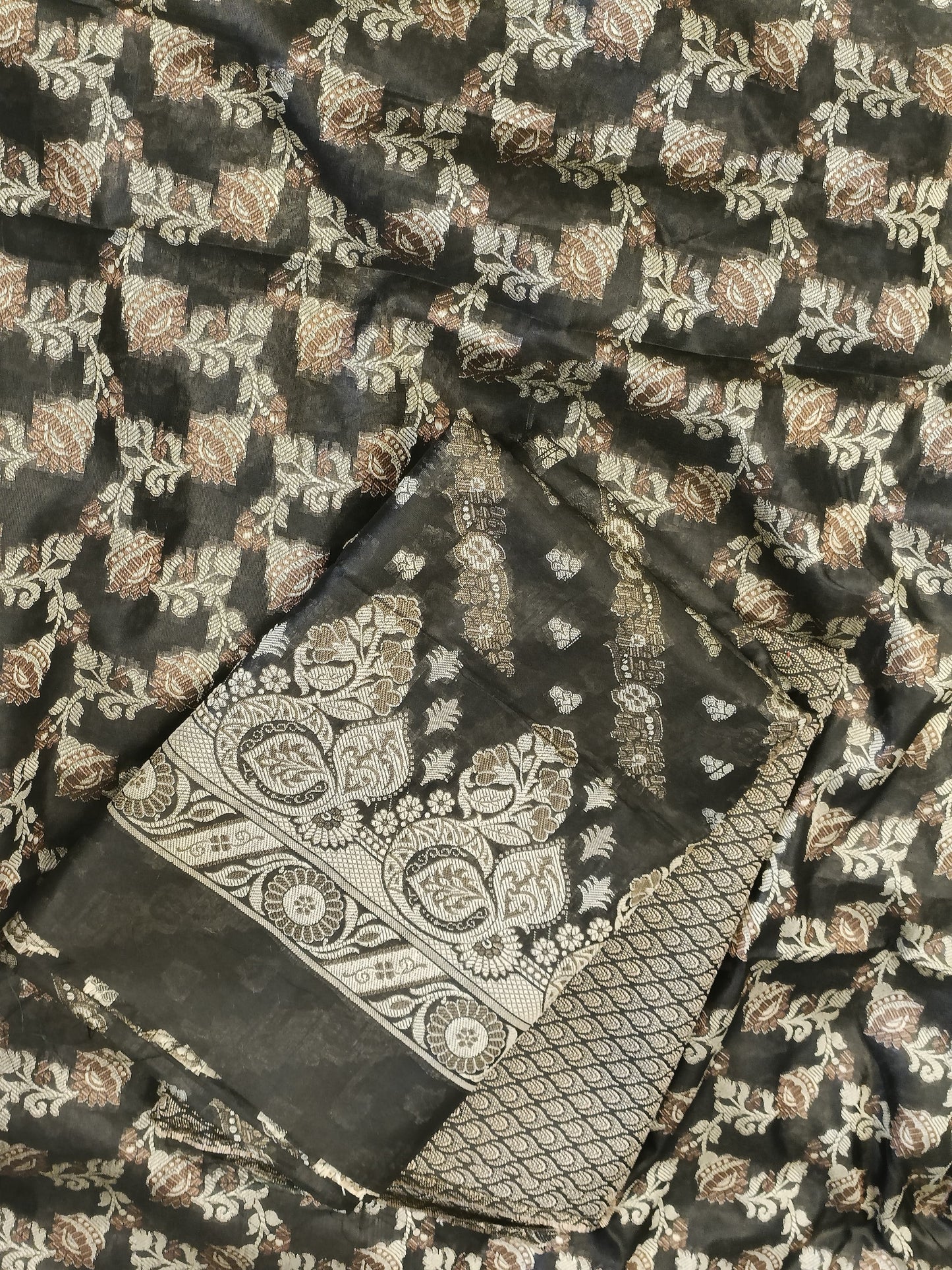 Black Cotton Floral Resham Aada Stripe Banarasi Suit 600AJ_PJS21