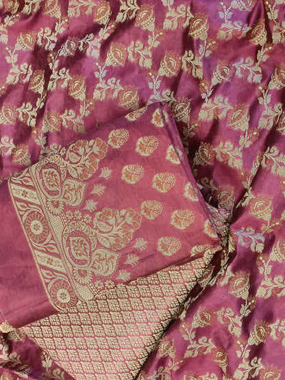 Magenta Cotton Floral Resham Aada Stripe Banarasi Suit 600AJ_PJS23