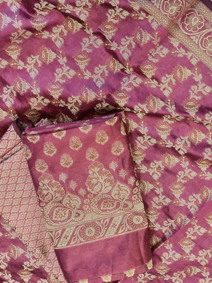 Magenta Cotton Floral Resham Aada Stripe Banarasi Suit 600AJ_PJS23