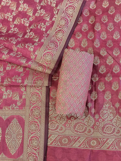 Magenta Cotton Floral Resham Aada Stripe Banarasi Suit 600AJ_PJS23