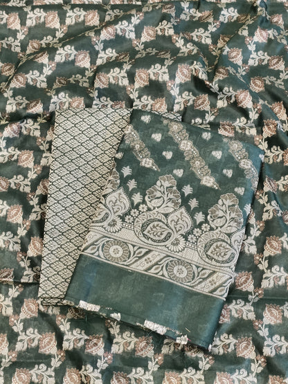 Darkgreen Cotton Floral Resham Aada Stripe Banarasi Suit 600AJ_PJS24
