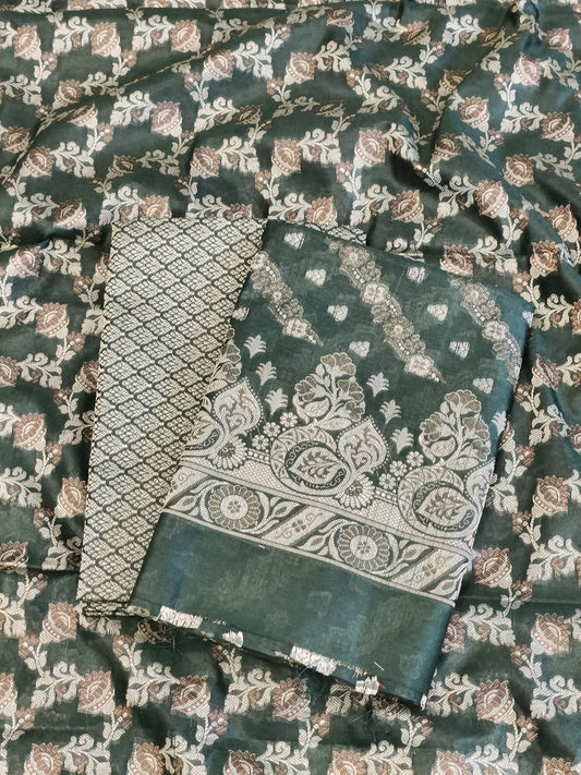 Darkgreen Cotton Floral Resham Aada Stripe Banarasi Suit 600AJ_PJS24
