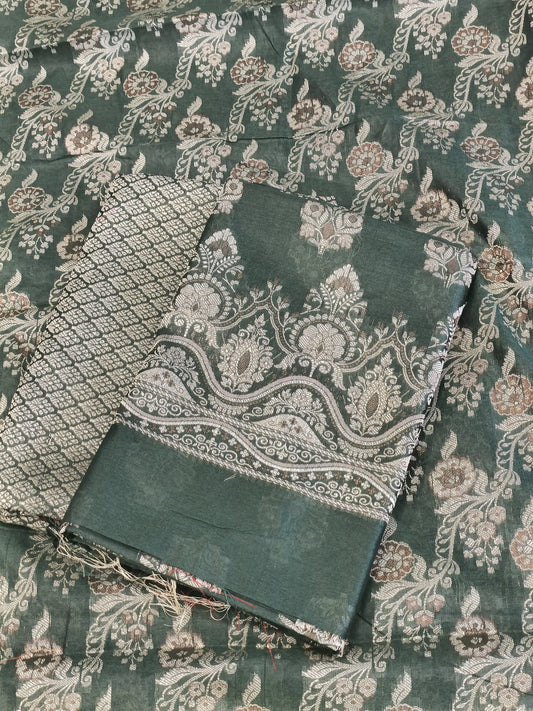Darkgreen Cotton Floral Resham Boota Banarasi Suit with Resham Jaal Dupatta Banarasi Suit 600AJ_PJS25