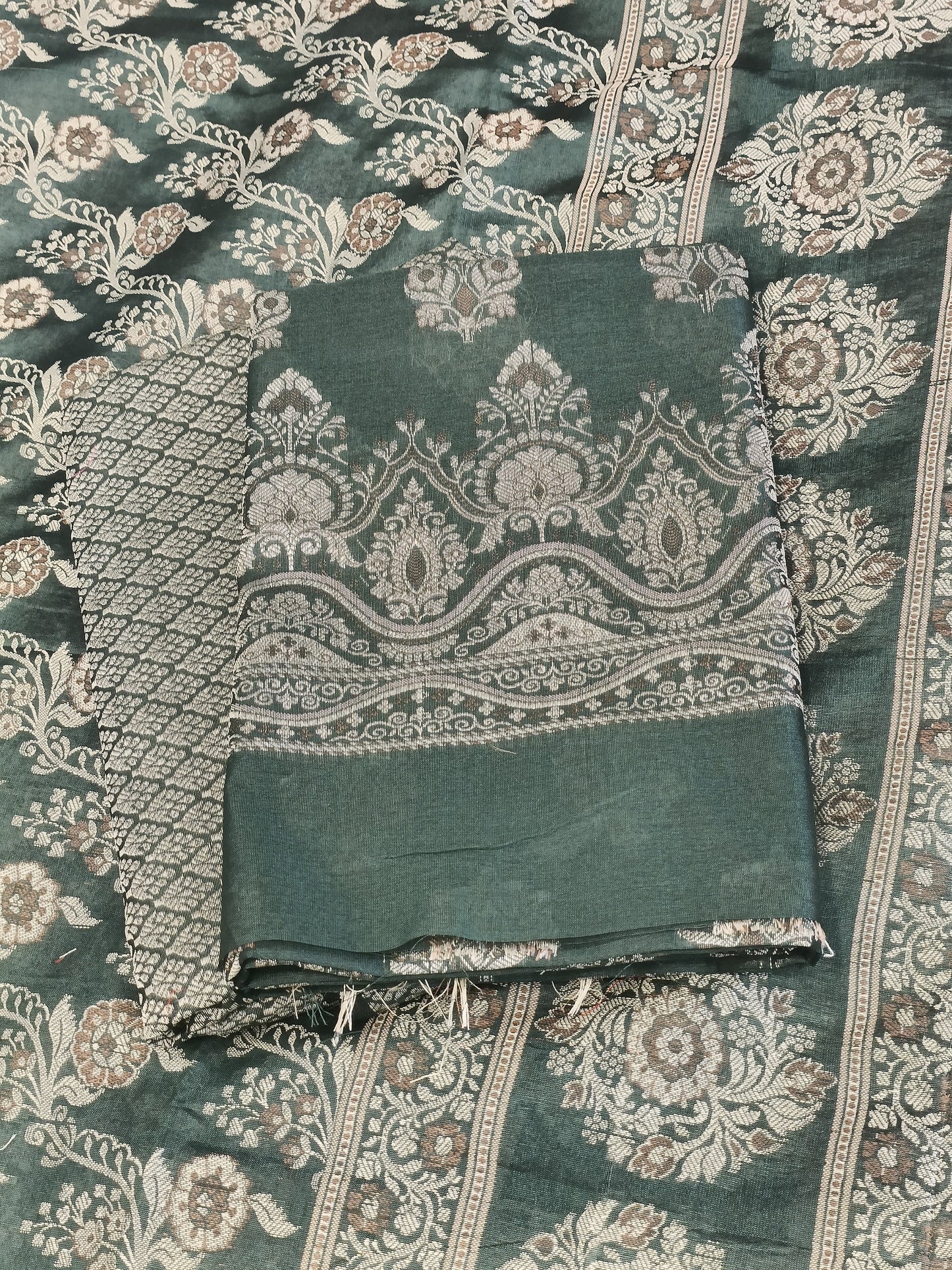 Darkgreen Cotton Floral Resham Boota Banarasi Suit with Resham Jaal Dupatta Banarasi Suit 600AJ_PJS25