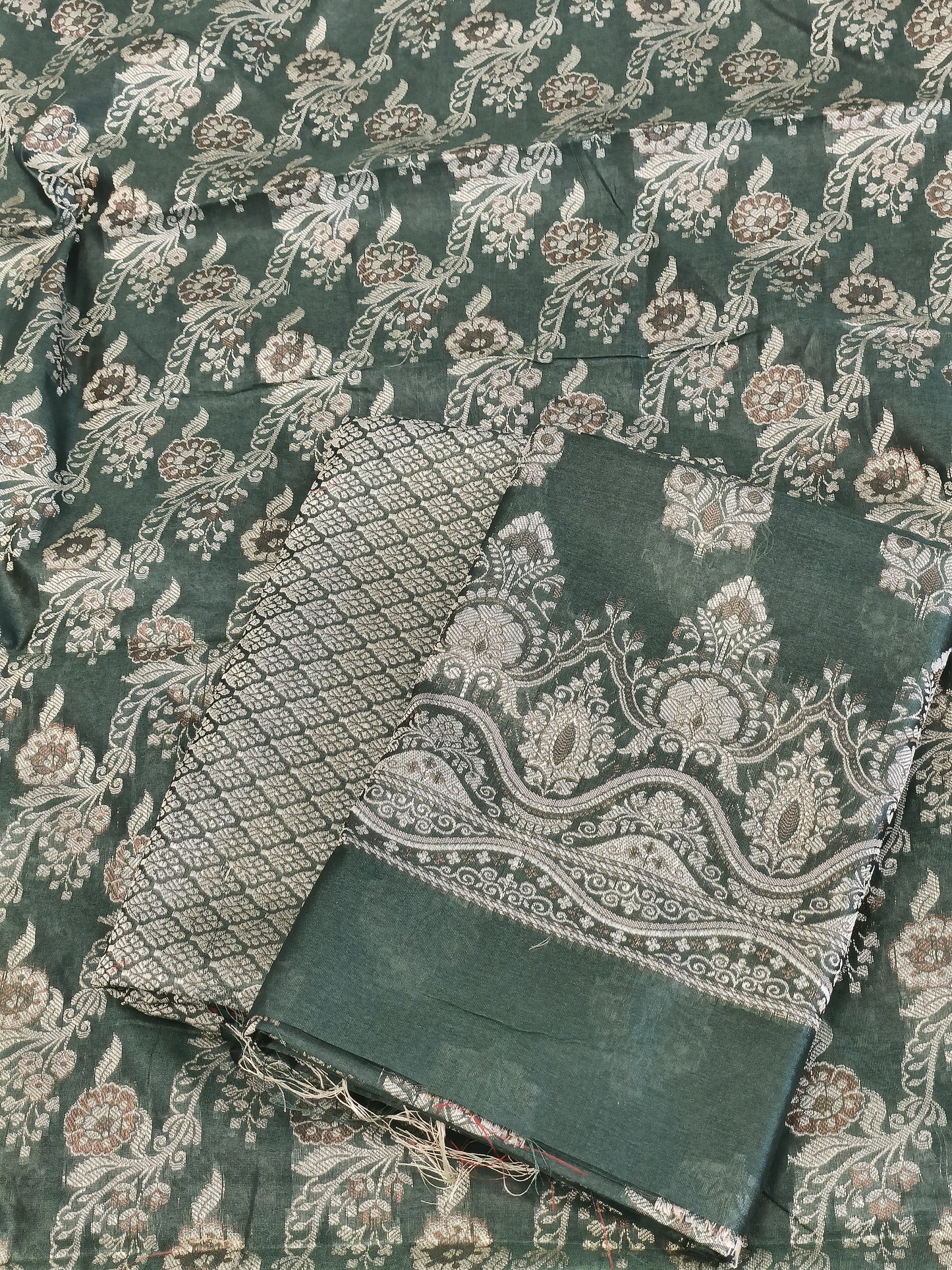 Darkgreen Cotton Floral Resham Boota Banarasi Suit with Resham Jaal Dupatta Banarasi Suit 600AJ_PJS25
