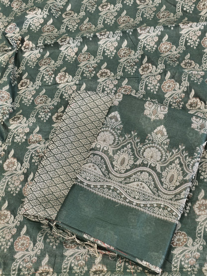 Darkgreen Cotton Floral Resham Boota Banarasi Suit with Resham Jaal Dupatta Banarasi Suit 600AJ_PJS25