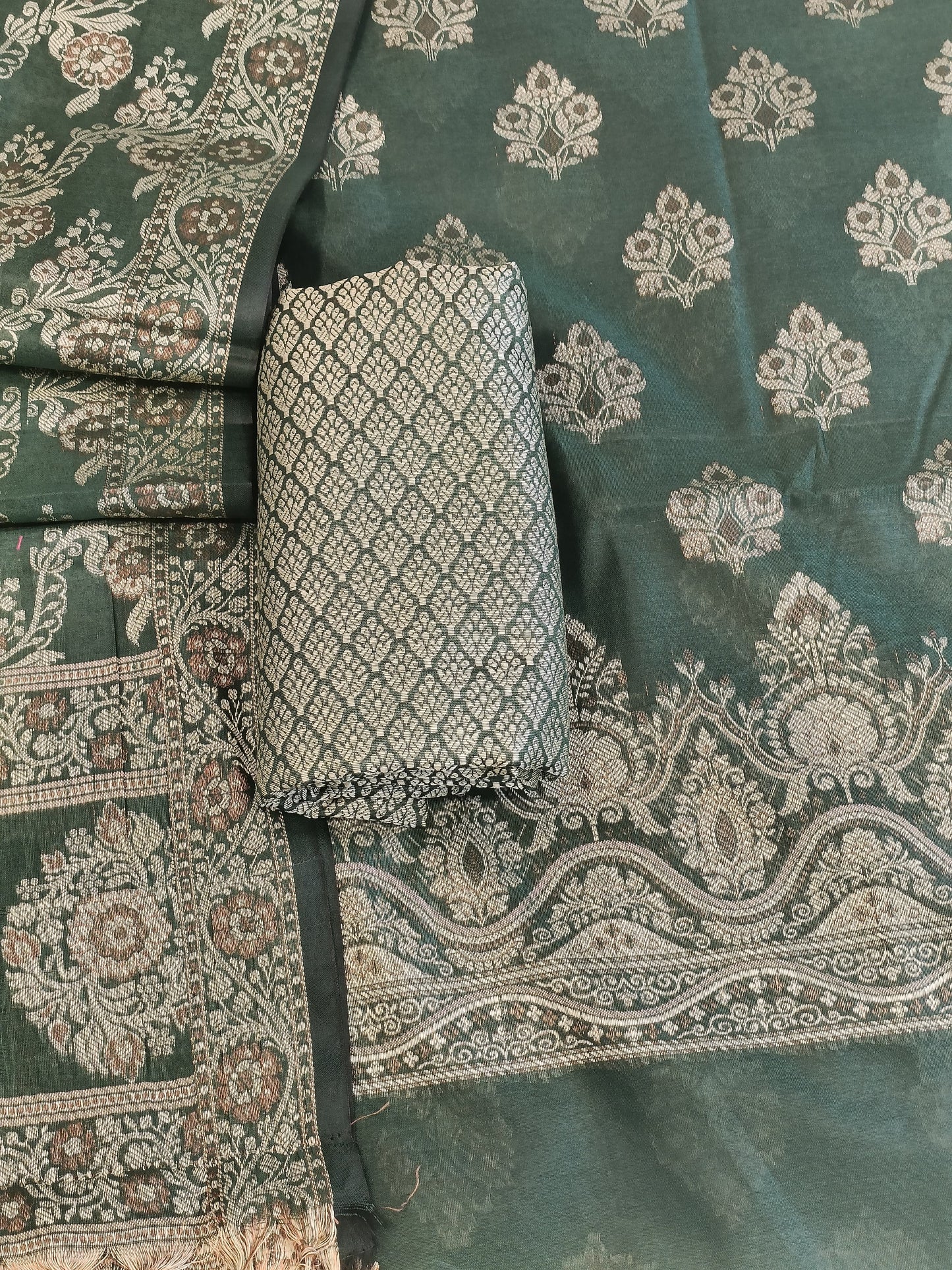 Darkgreen Cotton Floral Resham Boota Banarasi Suit with Resham Jaal Dupatta Banarasi Suit 600AJ_PJS25