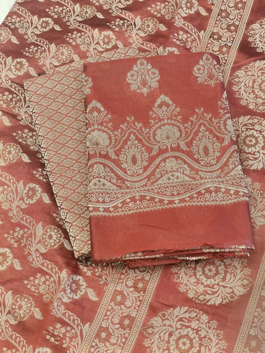 Light Red Cotton Floral Resham Boota Banarasi Suit with Resham Jaal Dupatta Banarasi Suit 600AJ_PJS26