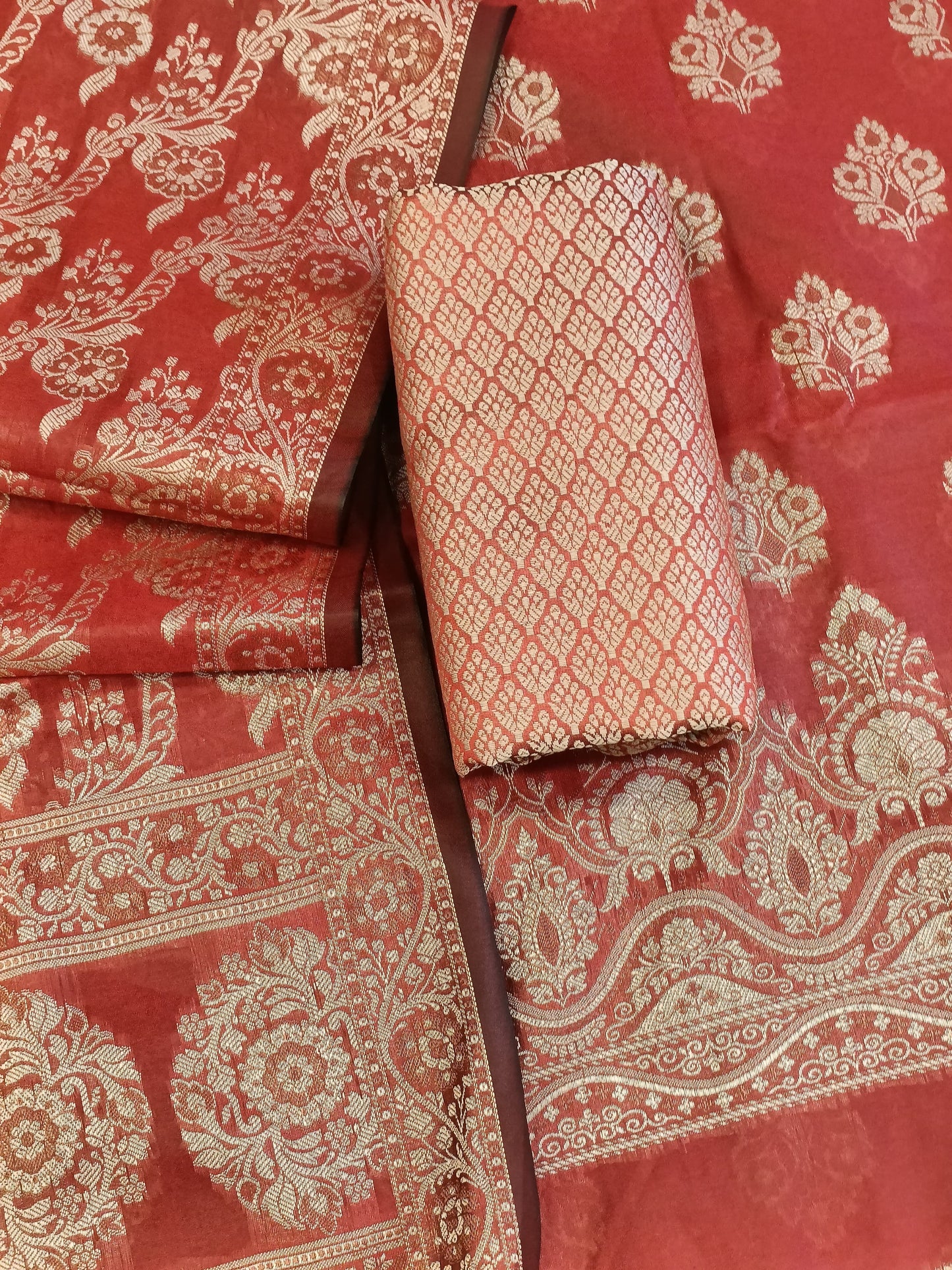 Light Red Cotton Floral Resham Boota Banarasi Suit with Resham Jaal Dupatta Banarasi Suit 600AJ_PJS26