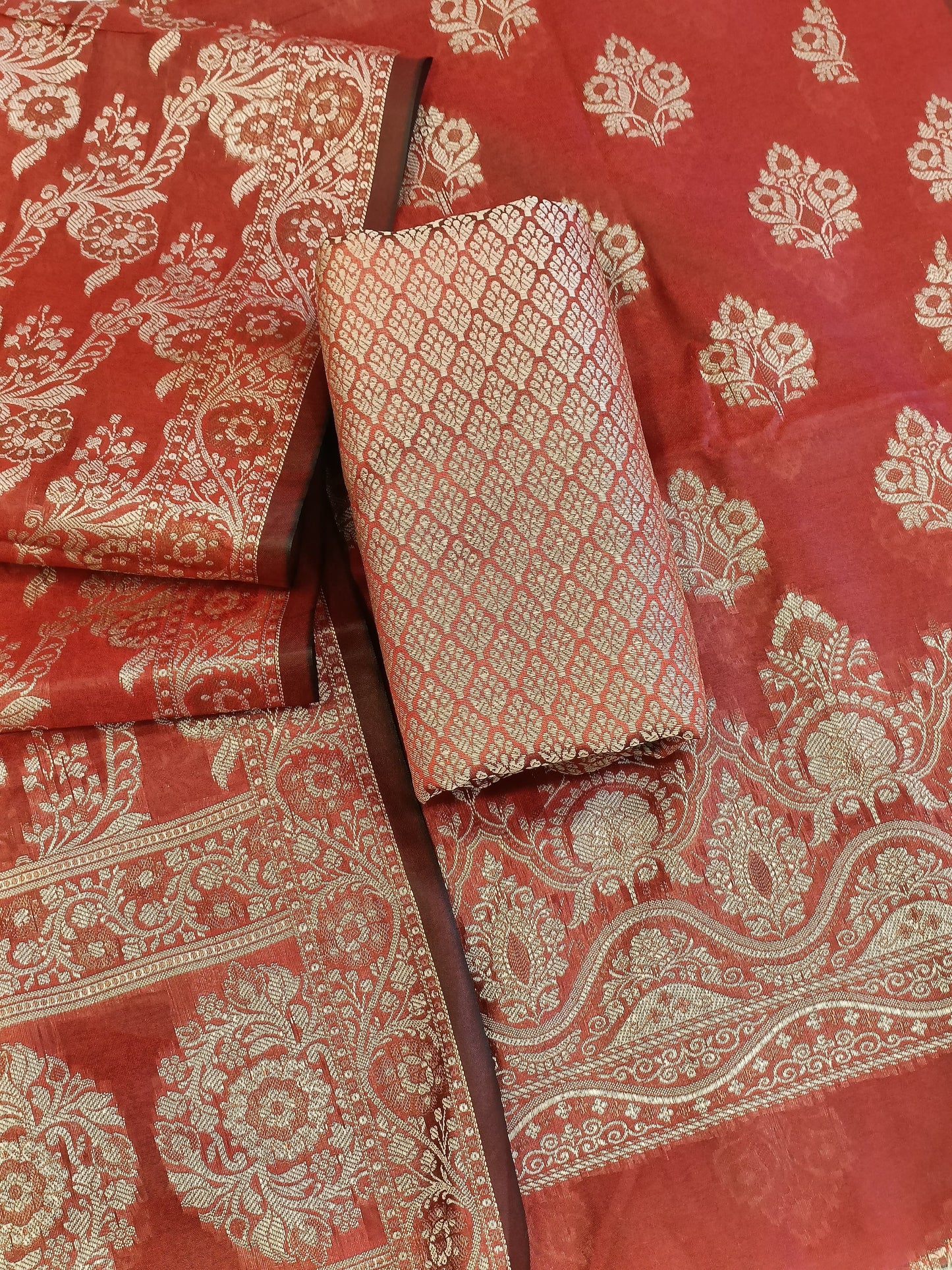 Light Red Cotton Floral Resham Boota Banarasi Suit with Resham Jaal Dupatta Banarasi Suit 600AJ_PJS26