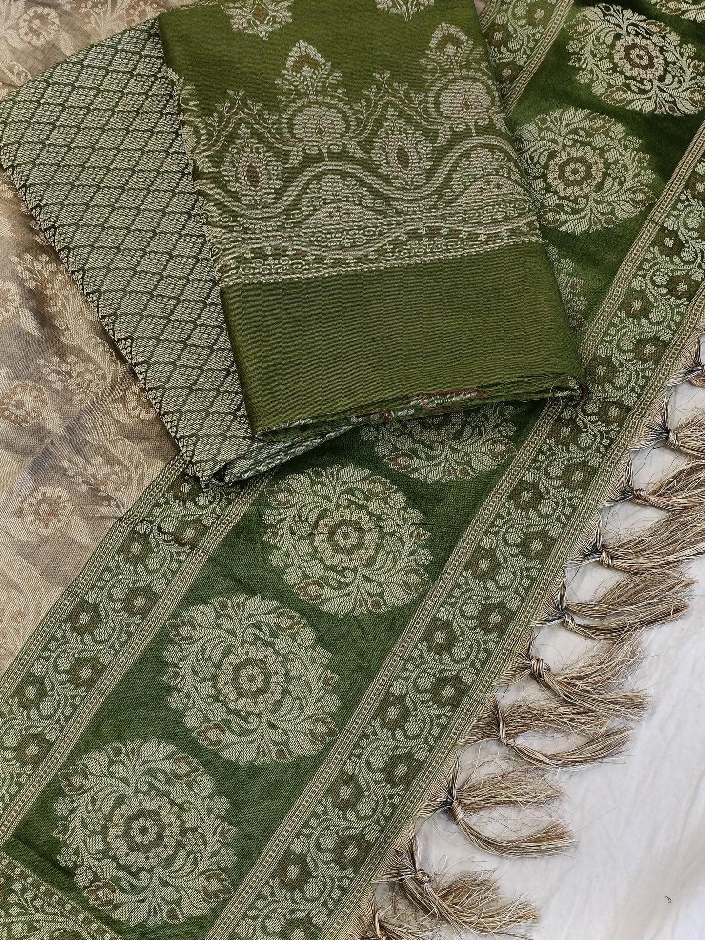 Green Cotton Floral Resham Boota Banarasi Suit with Resham Jaal Dupatta Banarasi Suit 600AJ_PJS27