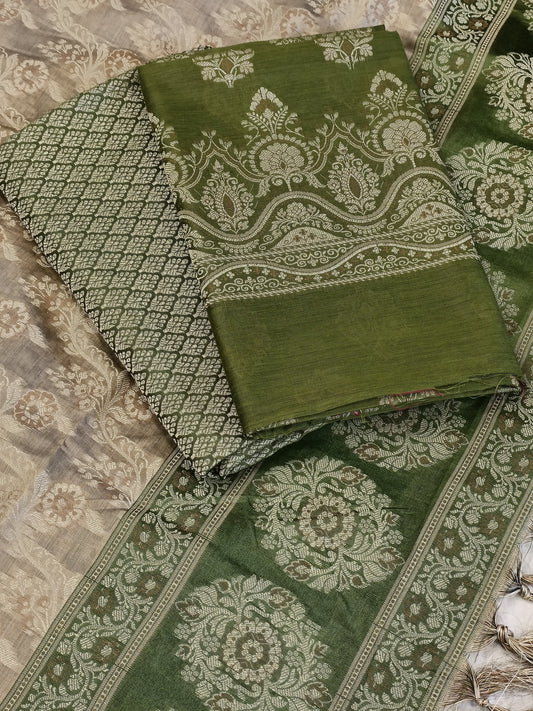 Green Cotton Floral Resham Boota Banarasi Suit with Resham Jaal Dupatta Banarasi Suit 600AJ_PJS27
