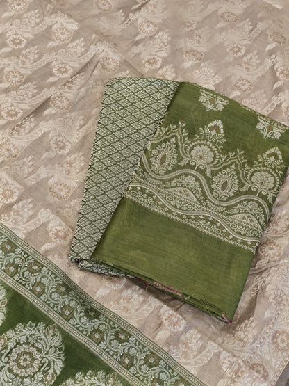 Green Cotton Floral Resham Boota Banarasi Suit with Resham Jaal Dupatta Banarasi Suit 600AJ_PJS27
