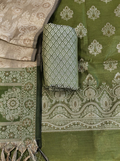 Green Cotton Floral Resham Boota Banarasi Suit with Resham Jaal Dupatta Banarasi Suit 600AJ_PJS27