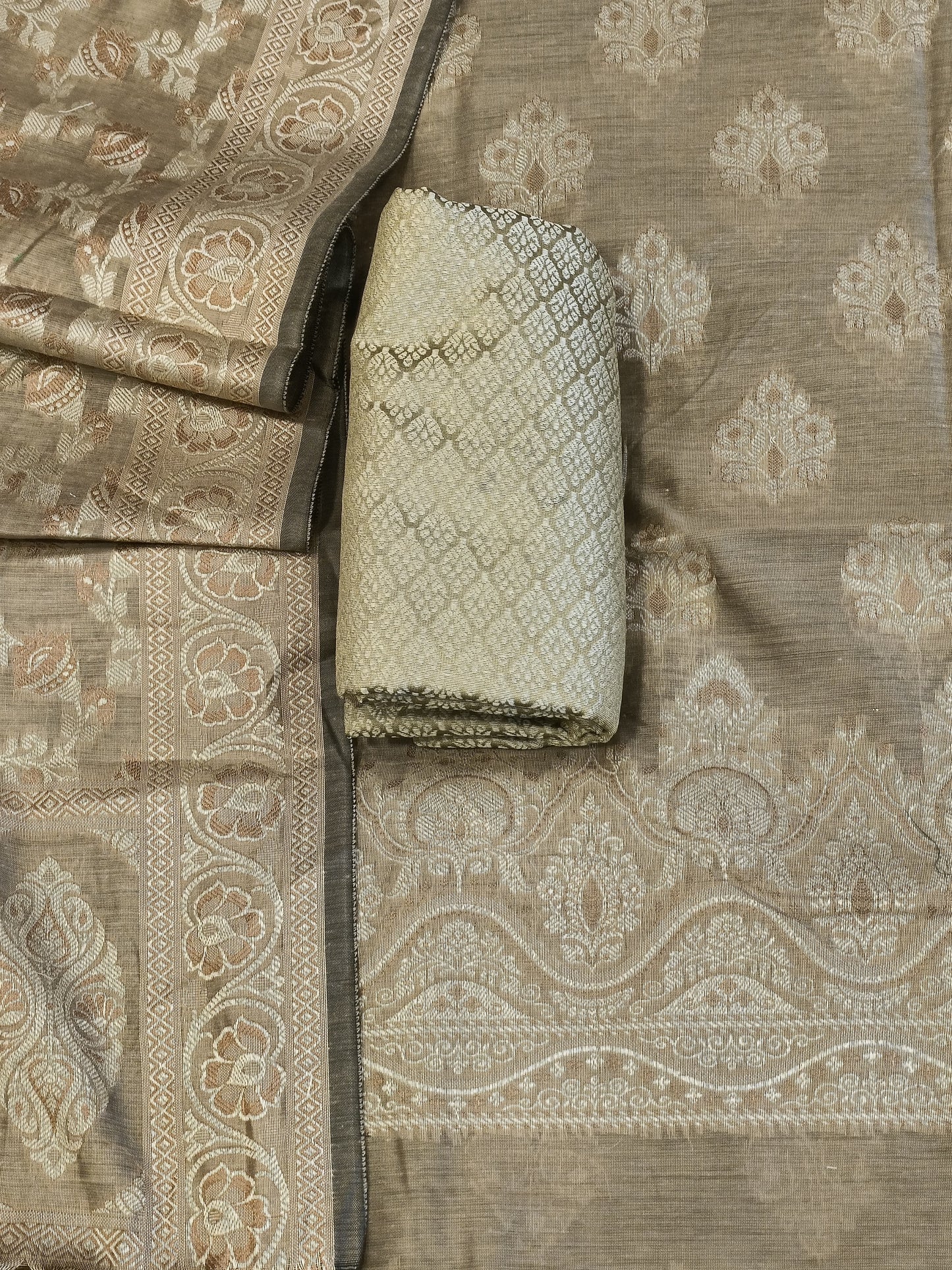 Beige Cotton Floral Resham Boota Banarasi Suit with Resham Jaal Dupatta Banarasi Suit 600AJ_PJS29