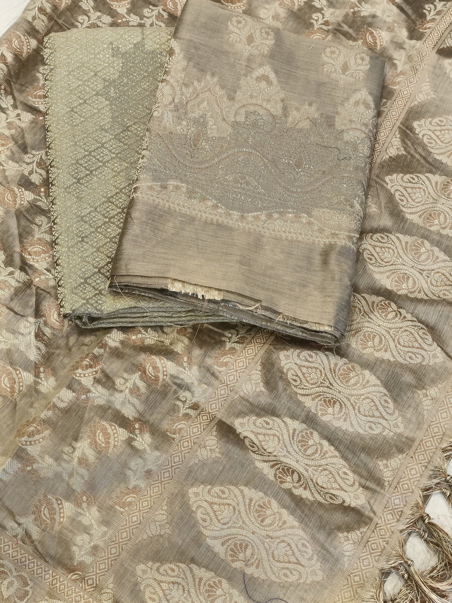 Beige Cotton Floral Resham Boota Banarasi Suit with Resham Jaal Dupatta Banarasi Suit 600AJ_PJS29