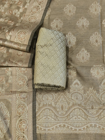 Beige Cotton Floral Resham Boota Banarasi Suit with Resham Jaal Dupatta Banarasi Suit 600AJ_PJS29