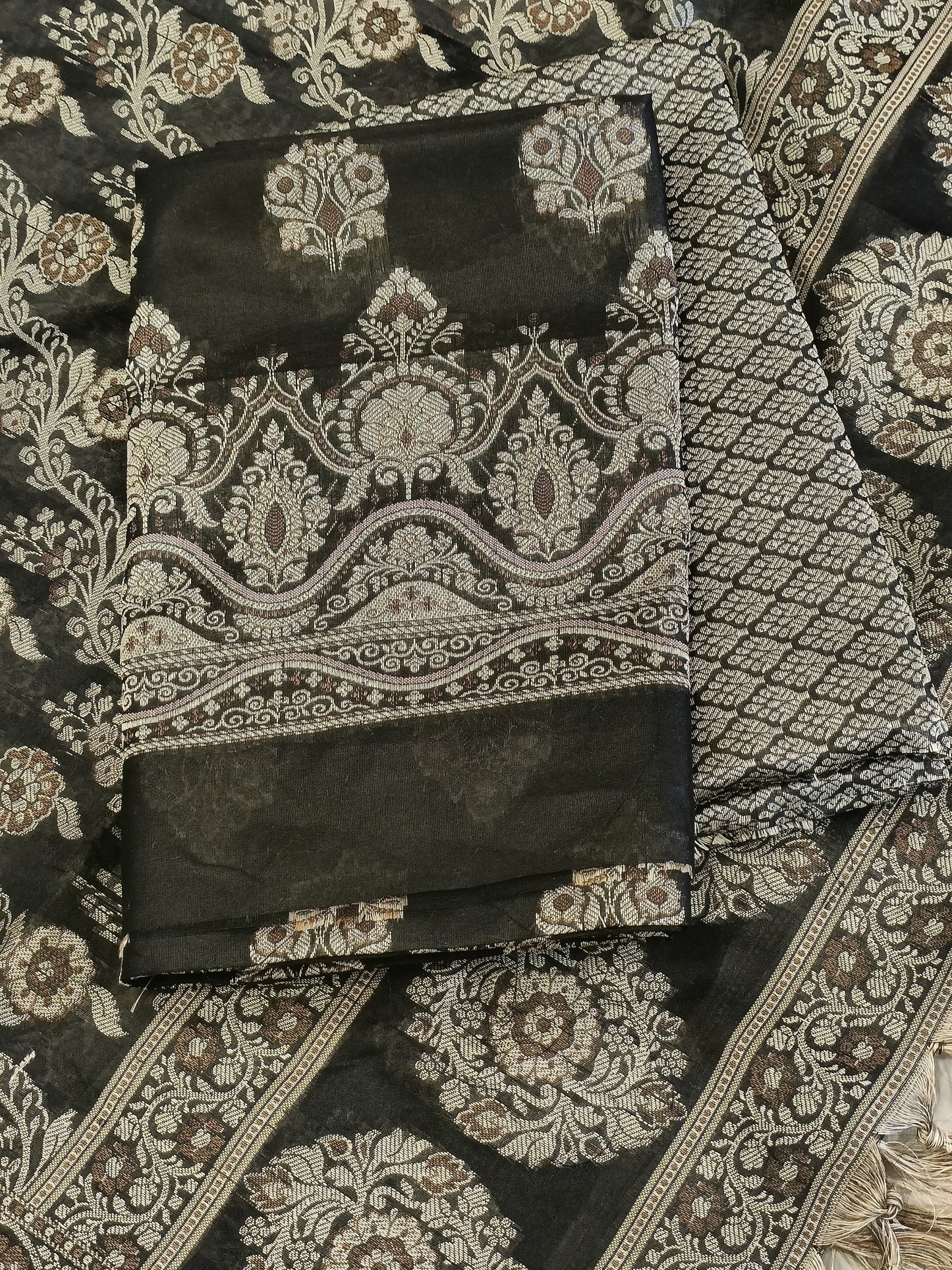 Black Cotton Floral Resham Boota Banarasi Suit with Resham Jaal Dupatta Banarasi Suit 600AJ_PJS30