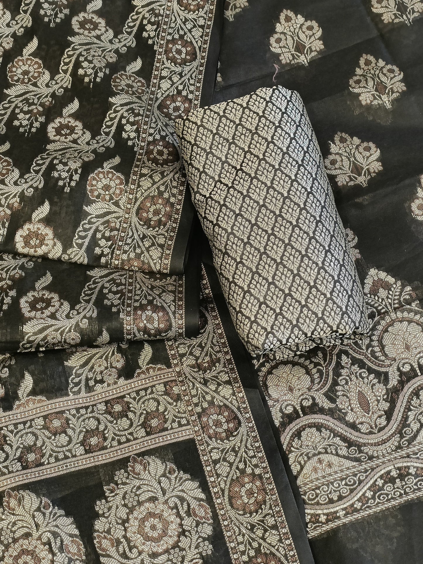 Black Cotton Floral Resham Boota Banarasi Suit with Resham Jaal Dupatta Banarasi Suit 600AJ_PJS30