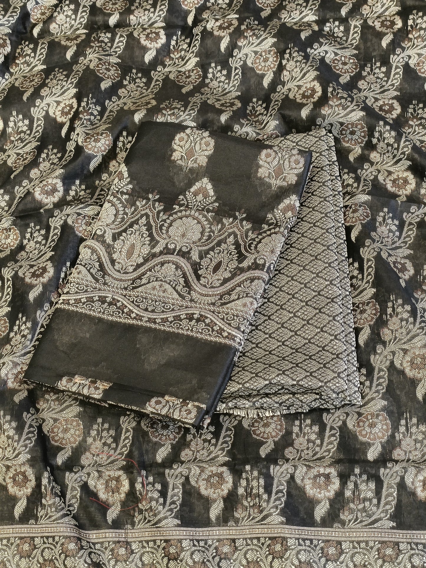 Black Cotton Floral Resham Boota Banarasi Suit with Resham Jaal Dupatta Banarasi Suit 600AJ_PJS30